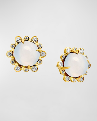 Syna Women's Mogul 18k Yellow Gold, Moon Quartz, & 0.25 Tcw Diamond Hexagonal Stud Earrings