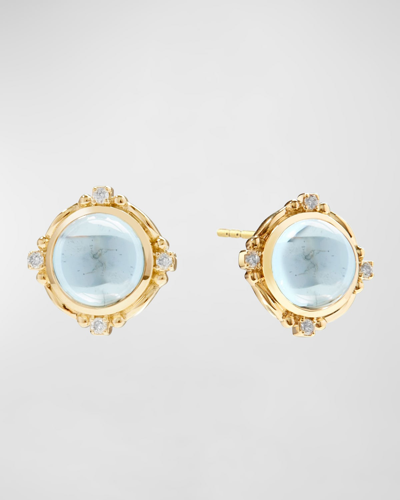 Syna Women's 18k Yellow Gold, 0.09 Tcw Diamond & Blue Topaz Mogul Earrings