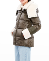 Dawn Levy Aspen Shearling Trim Quilted Zip Jacket In Olive