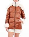 Dawn Levy Aspen Hooded Shearling Puffer Coat In Cognac