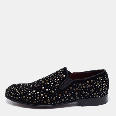 Pre-owned Dolce & Gabbana Black Velvet Crystal Studded Loafers Size 41