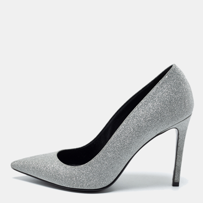 Pre-owned Balmain Silver Glitter Daphne Pointed Toe Pumps Size 37
