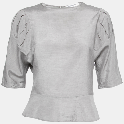 Pre-owned Saint Laurent Grey Silk & Cotton Round Neck Top M