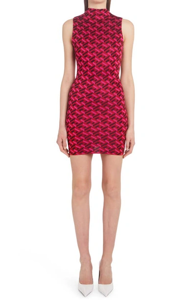 Versace All-over Graphic Embellished Sleeveless Mini Dress In Parade Red Fuxia