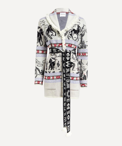 Hayley Menzies Women's Charming Birds Merino Jacquard Fringe Bomber Cardigan Medium