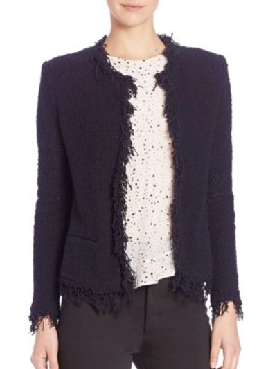 Iro Shavani Fringe-trimmed Jacket In Navy