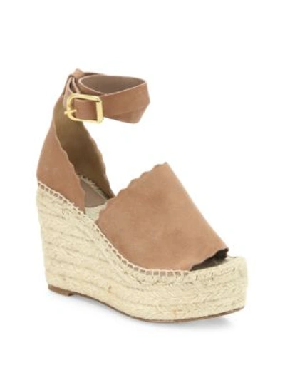 Chloé Lauren Suede Ankle-strap Espadrille Wedge Sandals In Reef Shell