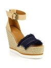 SEE BY CHLOÉ WOMEN'S GLYN LEATHER & CANVAS PLATFORM ESPADRILLE WEDGE SANDALS,0400092824283