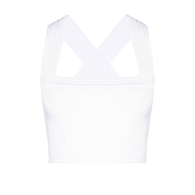 Balmain White Cropped Geometric Panelled Top