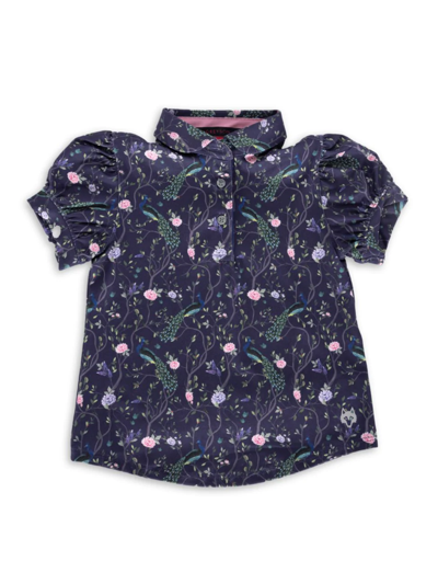 Greyson Kids' Little Girl's & Girl's Scarlett Garden Floral Puff-sleeve Polo In Midnight Sky