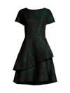 Shani Tiered Jacquard Dress In Black Green