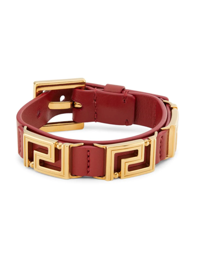 Versace Greca And Leather Buckle Bracelet In Parade Red-versac