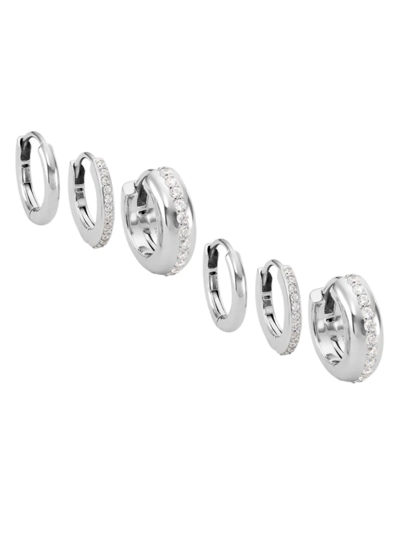 Adriana Orsini Jolene Sterling Silver & Cubic Zirconia 3-pair Huggie Hoop Earring Set In Rhodium