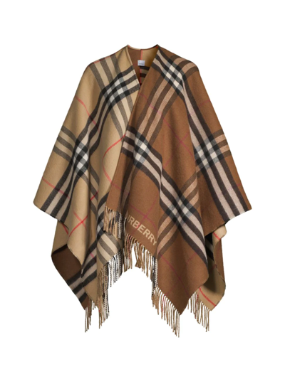 Burberry Wool-cashmere Contrast-check Cape In Beige