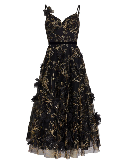 Marchesa Notte Women's Embellished Tulle Fit-&-flare Dress In Black Gold