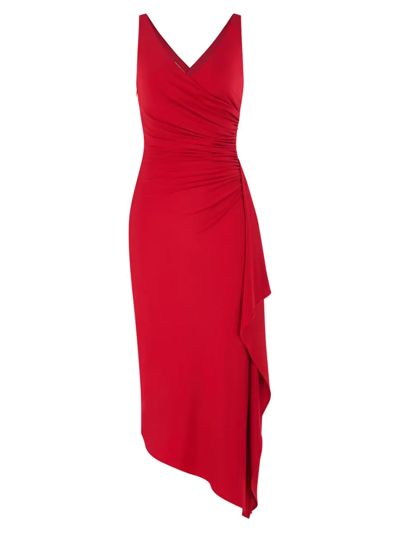 Halston Johanna Draped Asymmetric Jersey Dress In Red