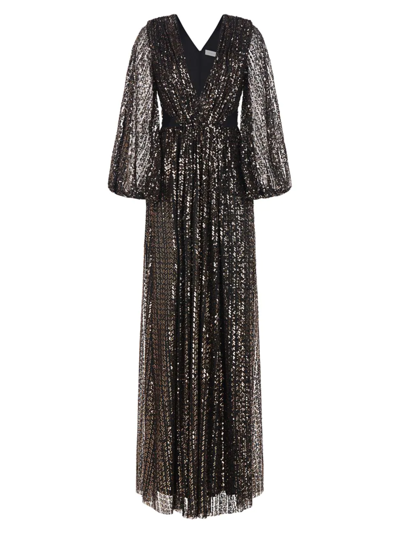 Halston Madelyn Sequin Side Cutout Gown In Black