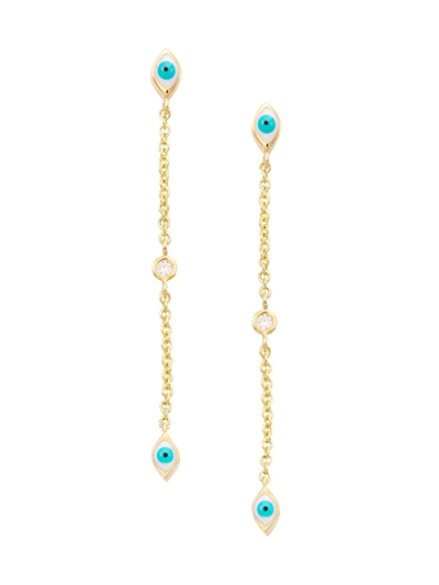 Sydney Evan Women's 14k Yellow Gold, Enamel, & Diamond Evil-eye Chain Drop Earrings