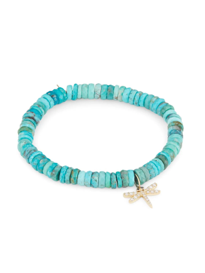 Sydney Evan Women's 14k Yellow Gold, Turquoise, & Diamond Dragonfly Charm Bracelet In Blue