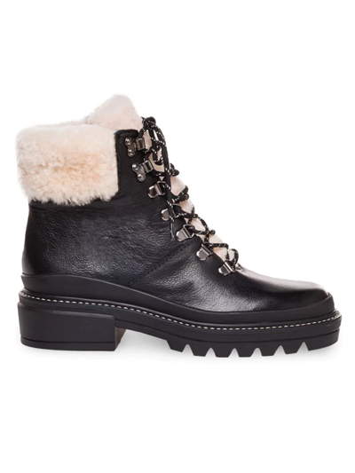 Bernardo Dash Leather Shearling Lace-up Boots In Black