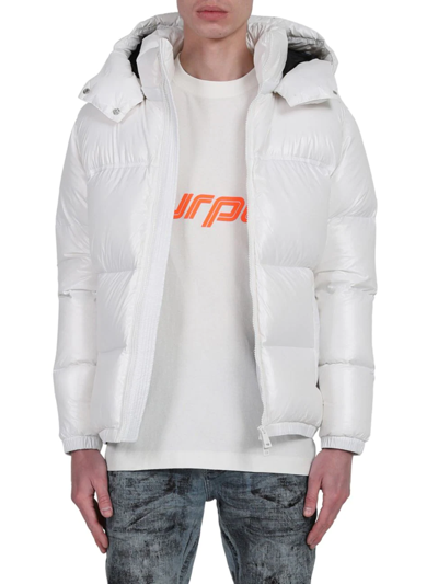 Purple Brand Quilted Down Puffer Jacket In White