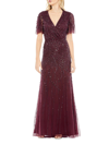 Mac Duggal Sequined Beaded Tulle Gown In Aubergine