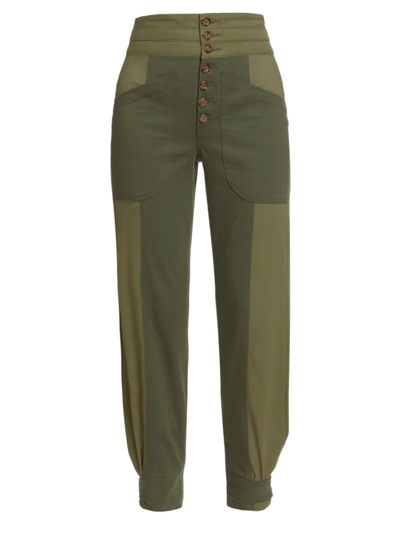 Veronica Beard Marley Two-tone High-rise Ankle Tab Pants In Army Laurel