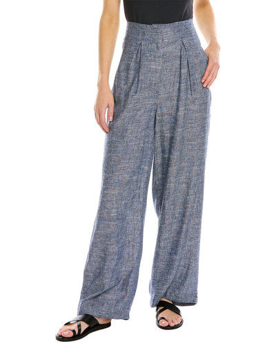 Max Studio Pleated Linen-blend Easy Pant In Blue