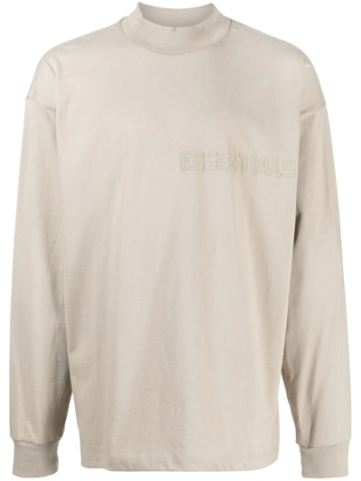 Essentials Embossed-logo Long-sleeve T-shirt In Neutrals