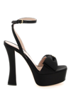 Miu Miu Satin Bow Platform Ankle-strap Sandals In Nero