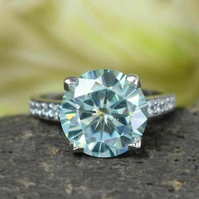 Pre-owned Ambika G & J 3 Ct Blue Diamond Solitaire Ring In 925 Strelling Silver Excellent Luster