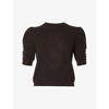 Frame Ruched Sleeve Recycled Cashmere Blend Sweater In Americano Amrc