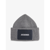 Jacquemus Le Bonnet Branded Wool-blend Hat In Grey