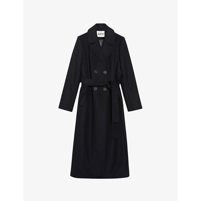 Claudie Pierlot Goodys Mid-length Double-breasted Wool Trench In Bleus