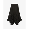 CLAUDIE PIERLOT CLAUDIE PIERLOT WOMEN'S NOIR / GRIS SELODA PLEATED RUFFLED WOVEN MAXI SKIRT,57766363