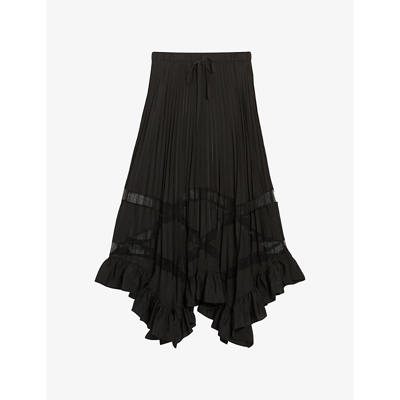Claudie Pierlot Seloda Pleated Ruffled Woven Maxi Skirt In Noir / Gris