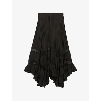 Claudie Pierlot Seloda Pleated Ruffled Woven Maxi Skirt In Schwarz