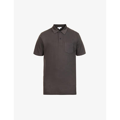 Sunspel Riviera Chest-pocket Cotton-piqué Polo Shirt In Charcoal