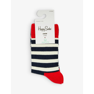 Happy Socks Kids' Striped Pack Of Two Cotton-blend Socks 2-9 Years In Red White Blue