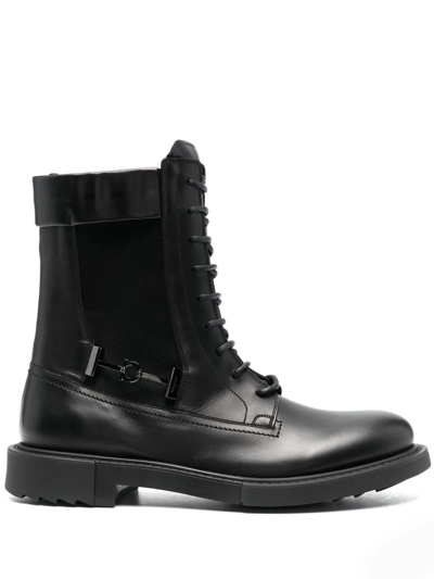 Salvatore Ferragamo 40mm Lace-up Leather Combat Boots In Black