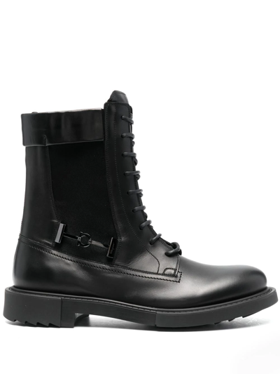 Ferragamo 40mm Lace-up Leather Combat Boots In Black