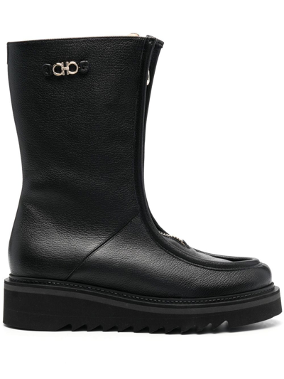 Salvatore Ferragamo 50mm Zip-front Leather Boots In Black