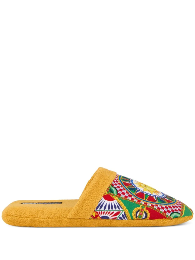 Dolce & Gabbana Abstract-print Terry Slippers In Gelb