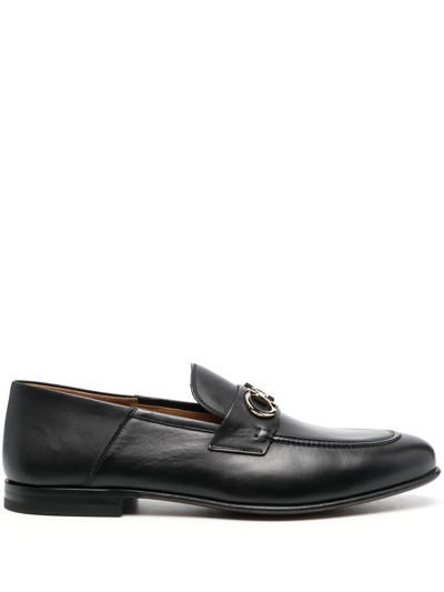 Ferragamo Gancini-buckle Leather Loafers In Black