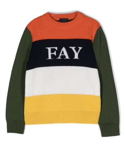 Fay Kids' Embroidered-logo Colour-block Jumper In Nude
