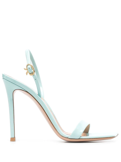 Gianvito Rossi Vernice Patent Ribbon Slingback Sandals In Mint