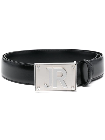 John Richmond Logo-plaque Leather Belt In Schwarz