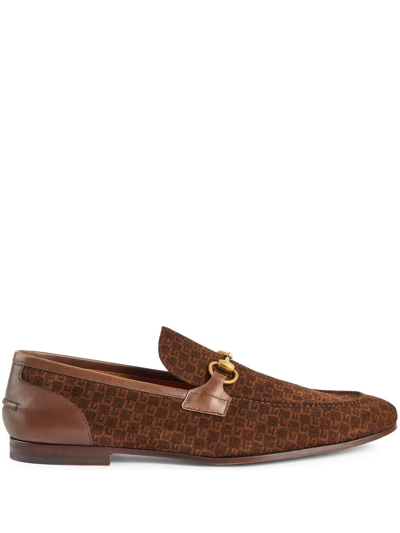 Gucci Horsebit Monogram Loafers In Brown