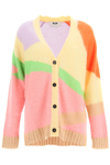 Msgm Mohair Blend Intarsia Knit Cardigan In Yellow,pink,purple