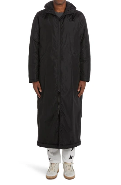 Golden Goose Black Star Collection Hooded Padded Long Coat In 90100 Black